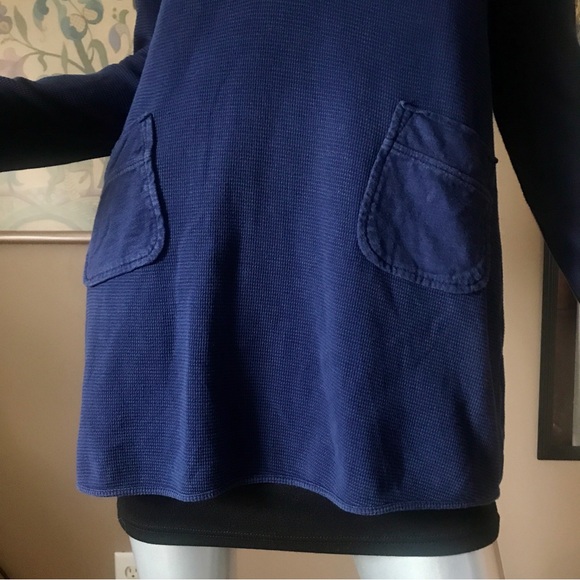 Soft Surroundings Dark Blue Waffle Knit Tunic Top/ Mini Dress Size Small Pockets - Picture 6 of 16